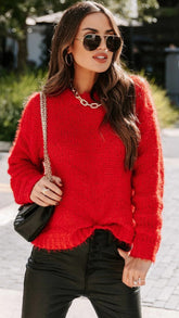 Red Knit Pullover Sweater