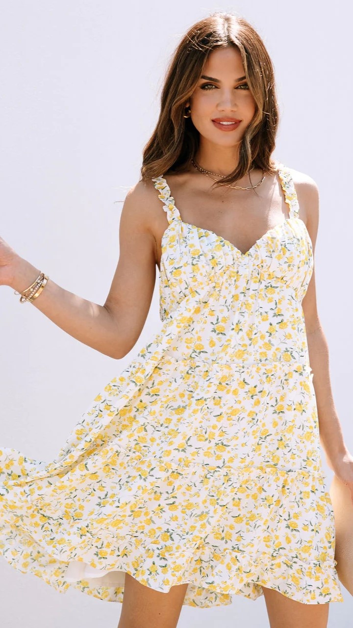 Delicate Yellow Floral Slip Mini Dress Groovy Mimi Delicate Yellow Floral Slip Mini Dress Groovy Mimi
