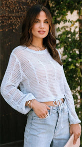 Light Blue Crochet Knit Crop Sweater