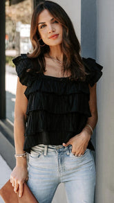 Black Ruffled Tiered Top