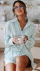 Green Striped Print Shorts