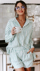 Green Striped Print Shorts