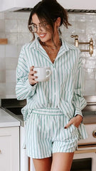 Green Striped Print Shorts