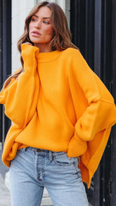 Yellow Ribbed Knit Sweater
