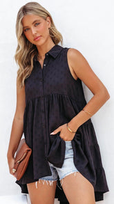Black Button Down Tunic Top