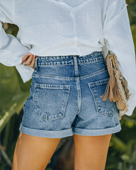 Deep Blue Rolled Edge Denim Shorts