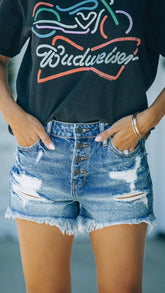 Deep Blue Distroyed Denim Shorts