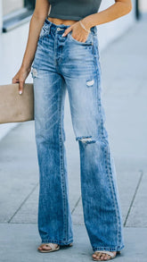 Blue Denim Faded Baggy Jeans