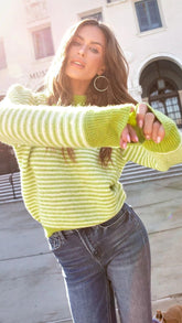 Lime Striped Knit Sweater