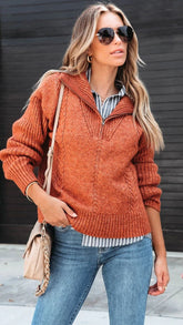 Rust Zippered Pullover Knit Sweater
