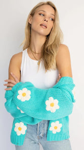 Blue Sunflower Open Front Cardigan