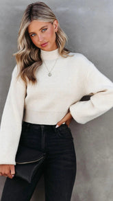 Cream Ribbed Knit Sweater
