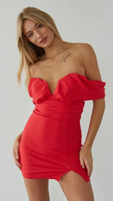 Red Off Shoulder Mini Dress