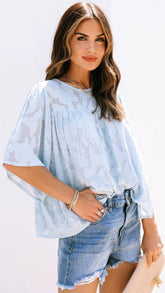 Light Blue Floral Textured Tee
