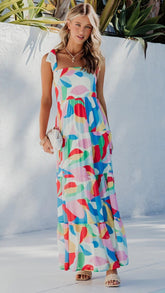 Multicolor Printed Sleeveless Midi Dress