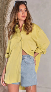 Yellow Solid Button Down Shirt