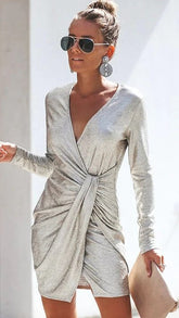Silvery Sequin Long Sleeves Mini Dress