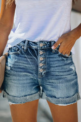 Deep Blue Buttoned Denim Shorts