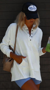 White Long Sleeves Hoodie Sweatshirt