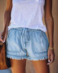 Blue Tassel Edge Denim Shorts