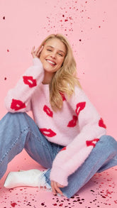 Red Lips Print Knit Sweater