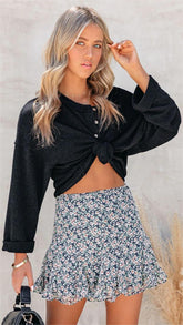Navy Floral Mini Skort