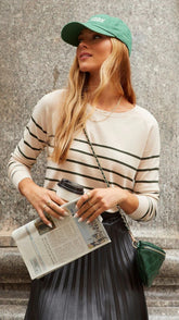 Beige Striped Knit Sweater