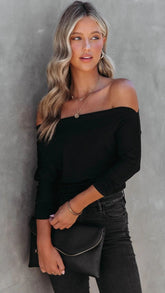 Black Off Shoulder Knit Top