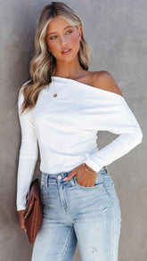 White Off Shoulder Knit Top