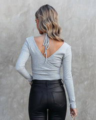 Grey Ribbed Knit Halter Top