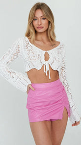 White Crochet Knit Crop Top