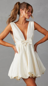 Beige Bow Front Mini Dress