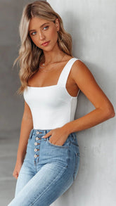 White Knit Crop Tank Top