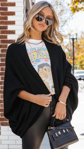 Black Batwing Ribbed Knit Cardigan