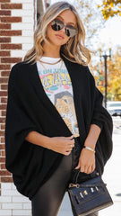 Black Batwing Ribbed Knit Cardigan