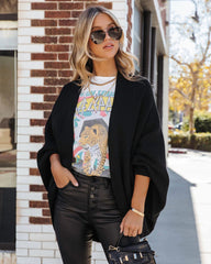 Black Batwing Ribbed Knit Cardigan