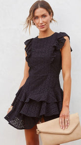 Black Crochet Lace Mini Dress