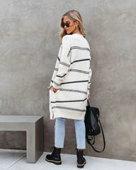White Striped Open Front Cardigan