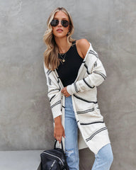 White Striped Open Front Cardigan