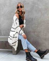 White Striped Open Front Cardigan