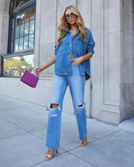 Deep Blue Denim Button Down Jacket