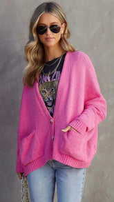 Hot Pink Button Front Cardigan
