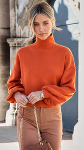 Orange Turtleneck Knit Sweater