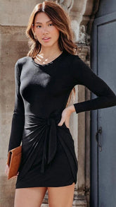 Black Knit Waist Tie Dress