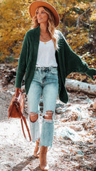 Green Open Front Knit Cardigan