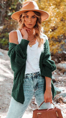 Green Open Front Knit Cardigan