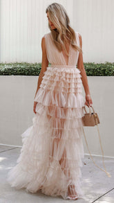 Pink Tulle Tiered Maxi Dress
