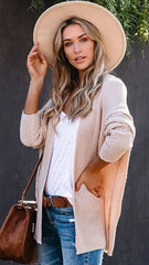 Beige Waffle Knit Open Front Cardigan