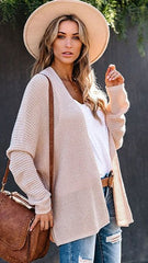 Beige Waffle Knit Open Front Cardigan