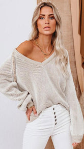 Beige Ribbed Knit Batwing Top